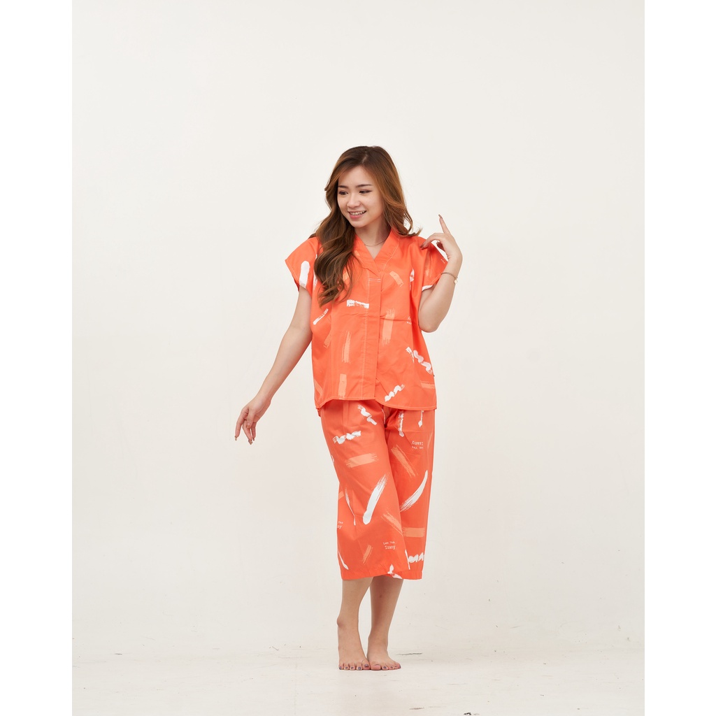 IZANY Piyama Dewasa Kimono Kulot / SET Kimono Kulot V Banyak Motif-SCRIBBLES RED