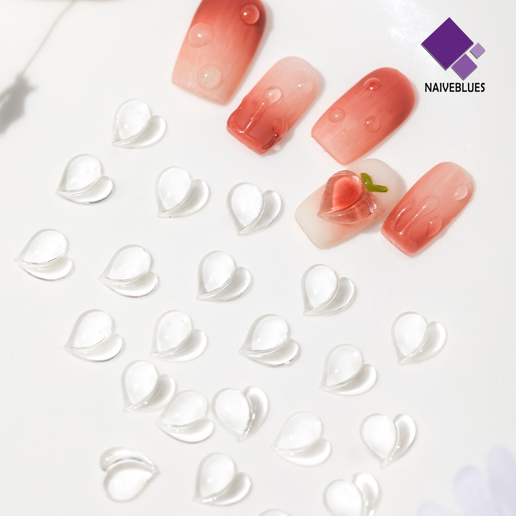Naiveblue 25Pcs / Set Ornamen Hati 3D Multifungsi Bahan Resin Untuk Aksesoris Nail Art DIY Charms