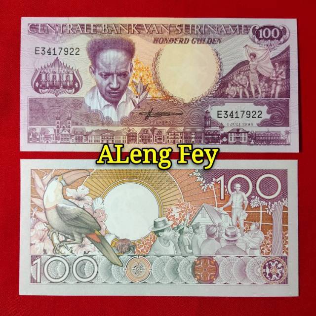 uang asing SURINAME 100 GULDEN