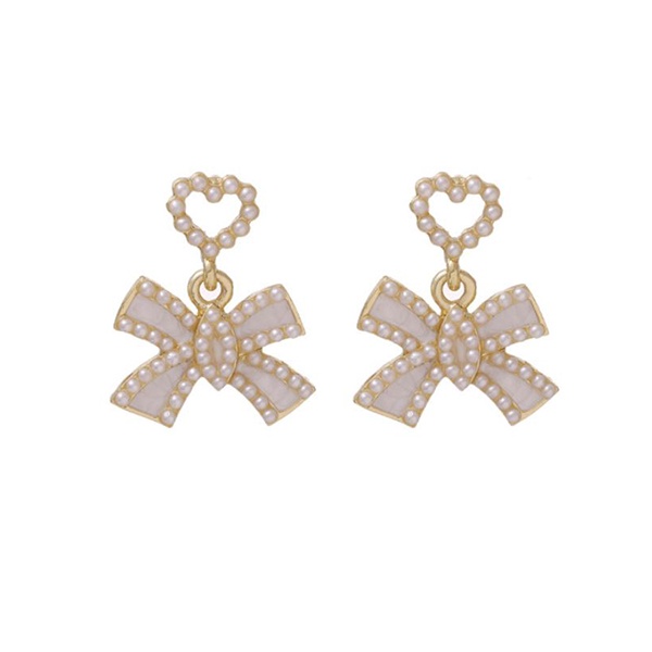 anting pita hati mutiara pearl love bow earrings jan305 (2E3)