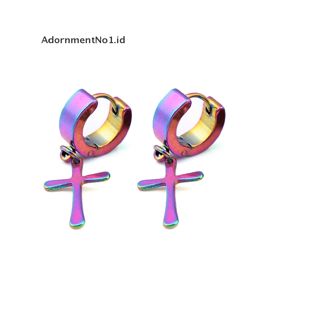 (AdornmentNo1) 1pc Anting Klip Motif Salib Bahan Titanium Steel Ukuran 4x9cm Untuk Pria 1pc Anting Tusuk Motif Salib Ala Punk Warna Hitam Untuk Pria 1pc Anting Salib Gaya Punk