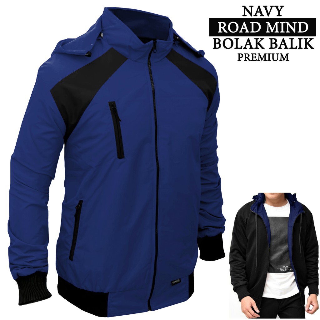 JAKET BOLAK BALIK 2IN1 ROAD MIND PREMIUM LIMITED JAKET PARASUT JAKET MOTOR PRIA WANITA ML XL XXL-RO NAVY