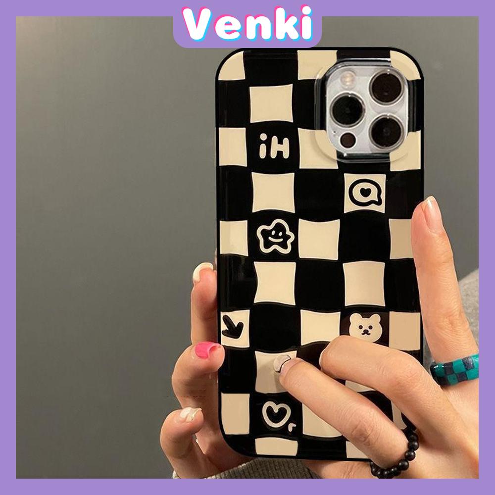 iPhone Case Silicone Soft Case Black TPU Glossy Big Hole Camera Protection Shockproof Cute Checkerboard For iPhone 13 Pro Max iPhone 12 Pro Max iPhone 11 Pro Max iPhone 7 Plus