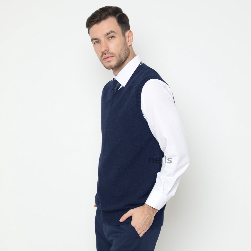Sweater Rajut Pria - Vest Rompi Navy Blue - Warna Biru Dongker
