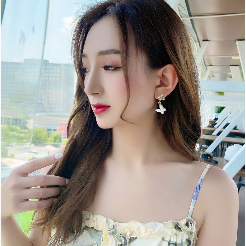 Anting Tindik Wanita DOUBLE BUTTERFLY Gaya Korea Fashion Women Earring Giwang Cewe Kupu-Kupu Import