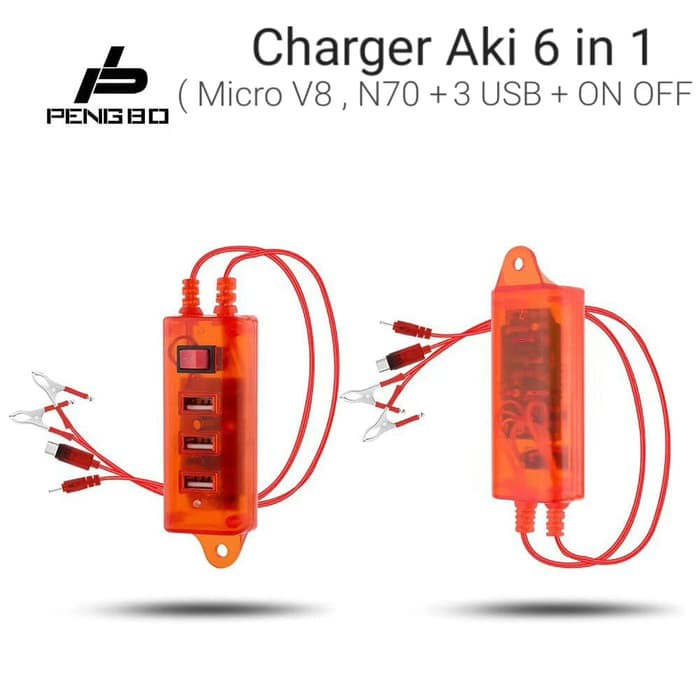 Charger Hp Aki Motor Swith Protect 3 Usb Port Casan Accu Grab Gojek 6 in 1