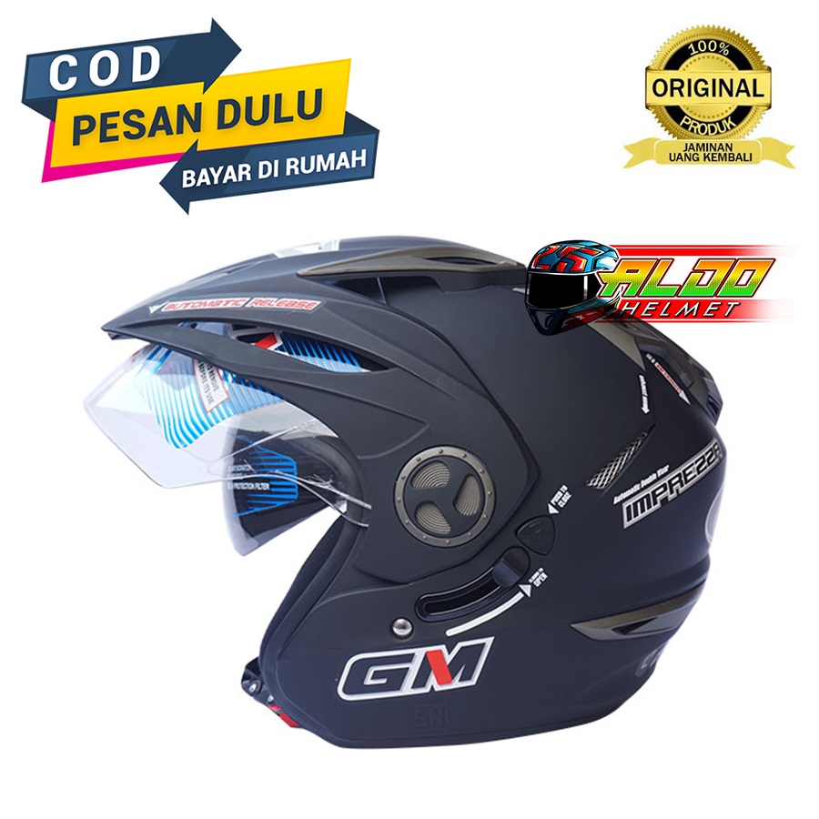 HELM GM NEW IMPREZZA SOLID 2 VISOR BLACK DOFF ORIGINAL