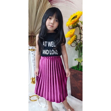 GROSIR ROK IMPORT / ROK 7/8 PLISKET BLUDRU VELVET PREMIUM  GLOSSY-WINE 4-6 TAHUN