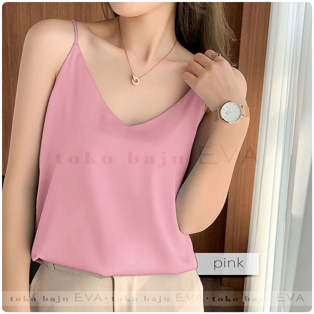 Tank Top Polos Wanita Bahan Mosscrepe Premium-Pink