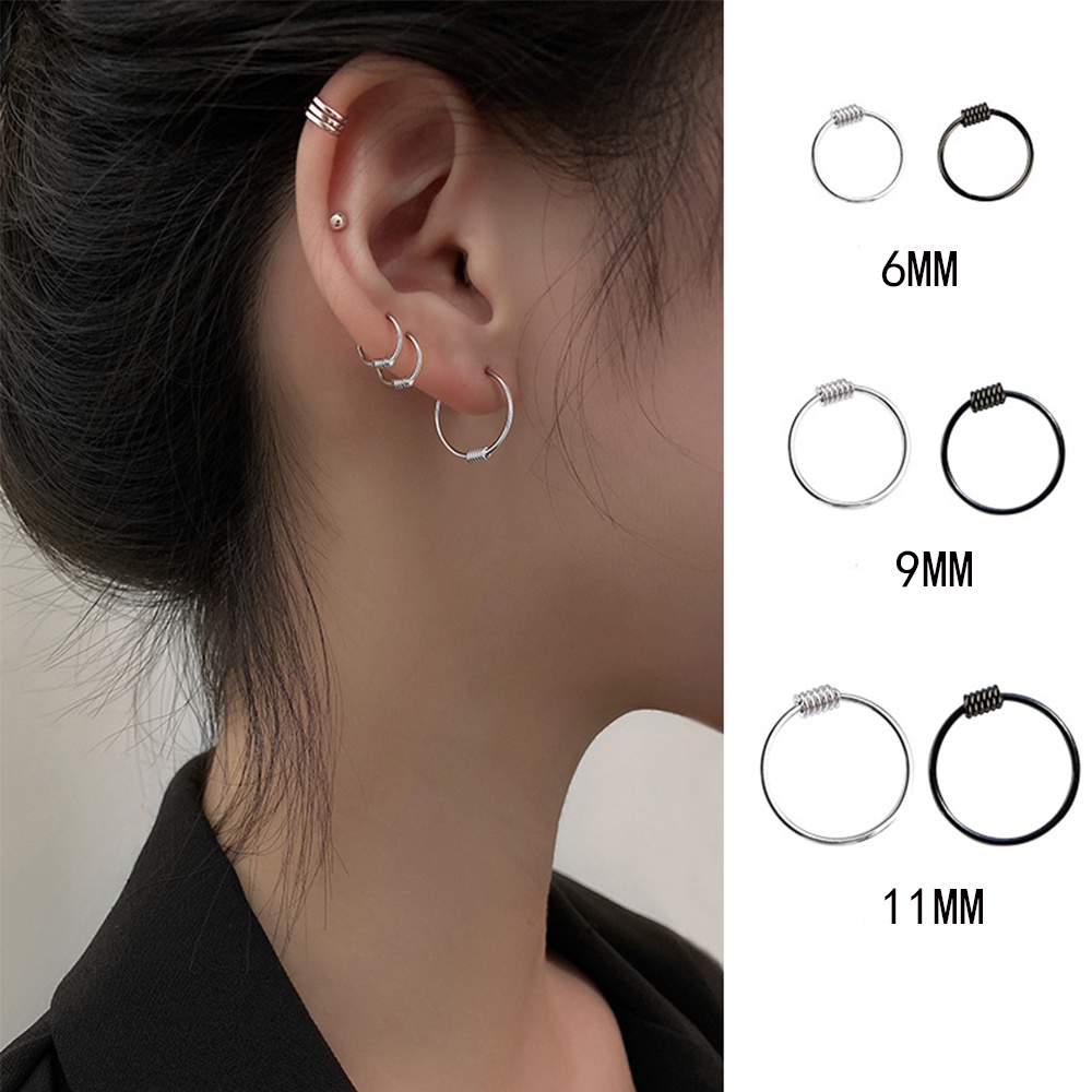 Needway  9mm Hoop Earrings 6mm Fashion Jewelry Circle Earring Women Trendy S925 Silver Men Unisex Temperament Ear Bone Ring/Multicolor