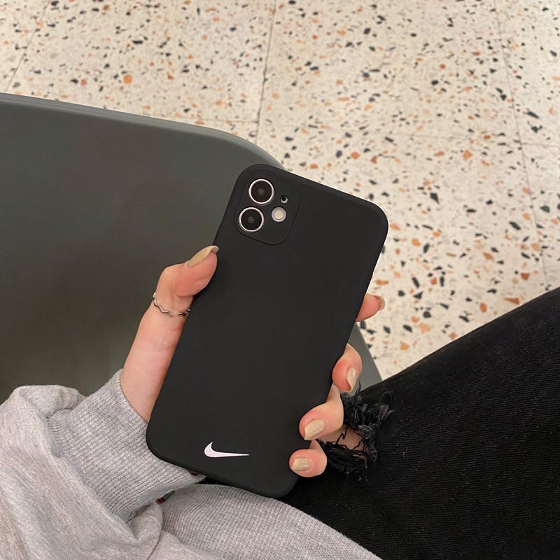 Cool Black Nike ! Square Edge Pattern Soft Case iP iPhone 13 12 11 Pro Max 7 8 Plus SE 2020 X XR XS Max Liquid Silicone Casing Apple