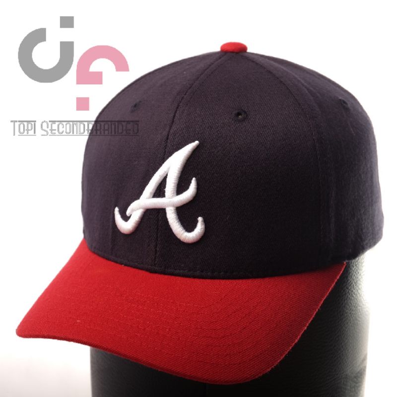 Topi Cap merk MLB logo Atlanta Braves warna Hitam Merah , Prelove Bekas Second Original
