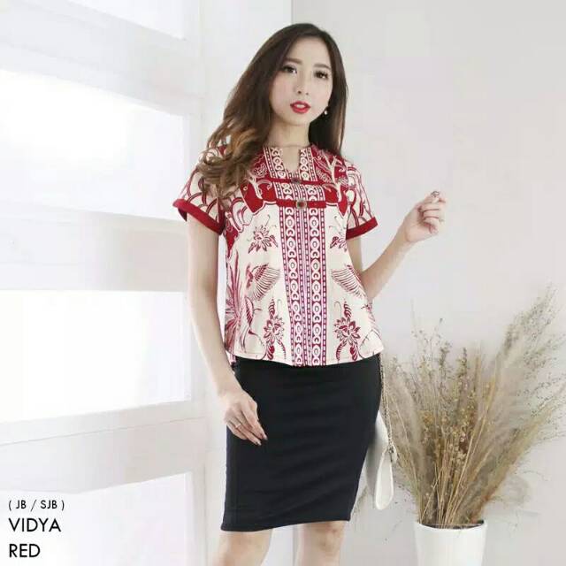 Blouse cheongsam Vidya murah Blouse batik cheongsam jumbo big size batik imlek modern blouse merah