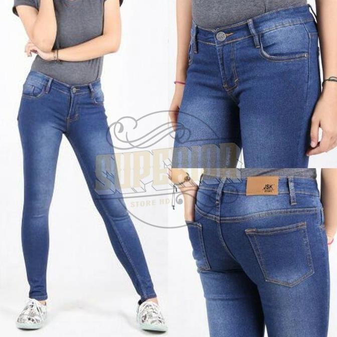 Celana Jeans Pensil Wanita Biru Dongker Ukuran 27