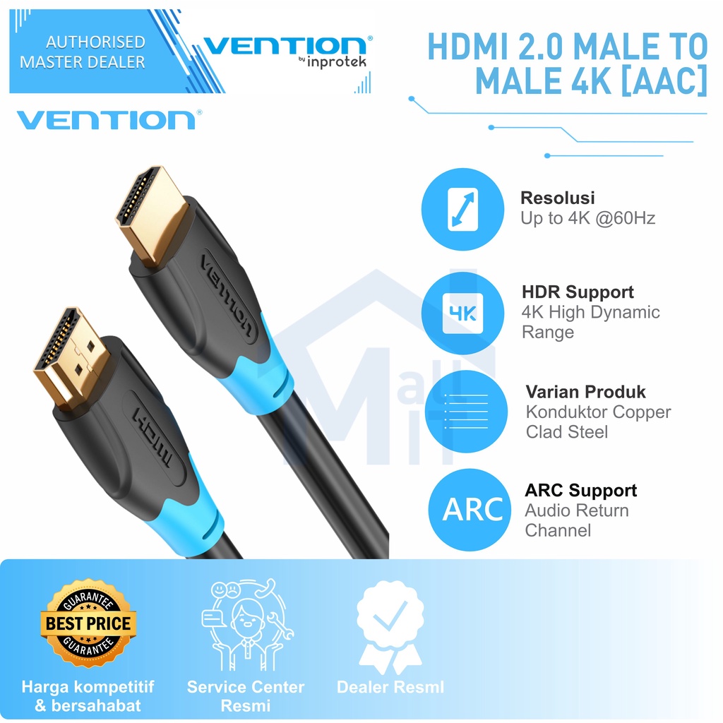 ( Bisa Cod ) Vention AAC Kabel HDMI 3D v2.0 4K HDR UHD High Speed Quality ETHERNET