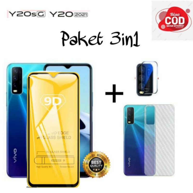 PROMO 3in1 Tempered Glass VIVO Y20 (2021) Y20A Y20S G Y20 G  Anti Gores Kaca Full Layar High Quality