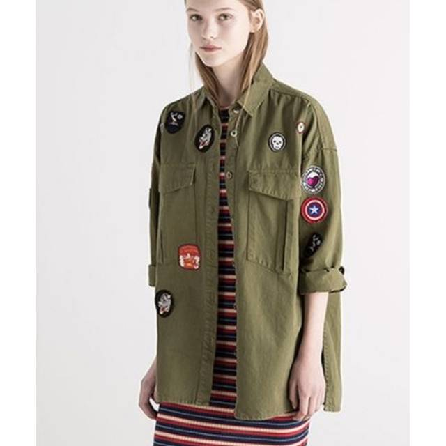 Preloved Pull And Bear 'Military Overshirt with Patches'