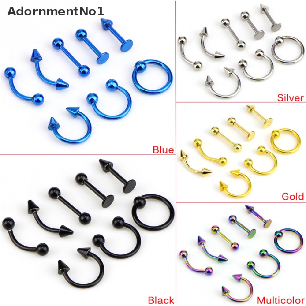 (AdornmentNo1) 8pcs / Set Anting Tindik Alis / Hidung / Bibir / Telinga Bahan Stainless Steel 16G Untuk Wanita