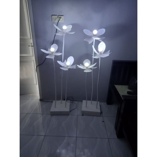 PAKET KOMPLIT STANDING LAMPU PIPA ELASTIS KAP BUNGA TULIP