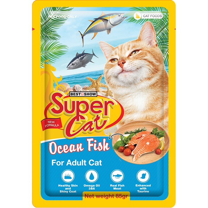 MAKANAN KUCING SACHET CAT FOOD POUCH SUPER CAT 85GR