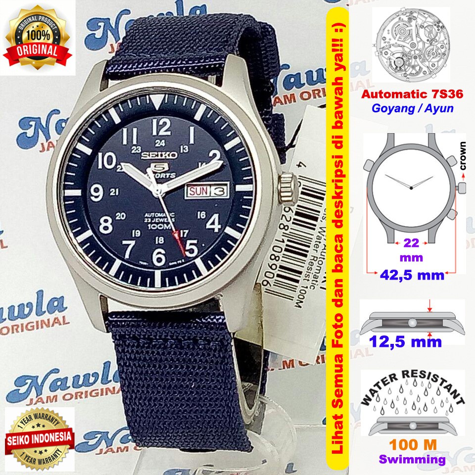 SEIKO 5 Sport SNZG11K1 Automatic Blue Nylon - Jam Tangan Seiko SNZG11