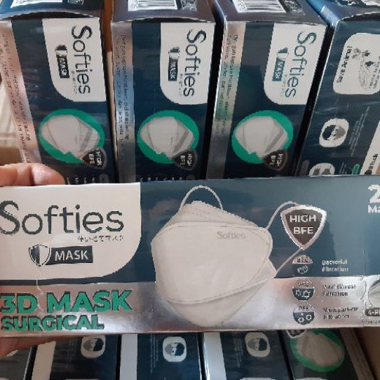 Masker Softies 3D KF94 4 lapis filter 4ply medis Surgical face mask putih 20pc KF 94 isi 20 polos