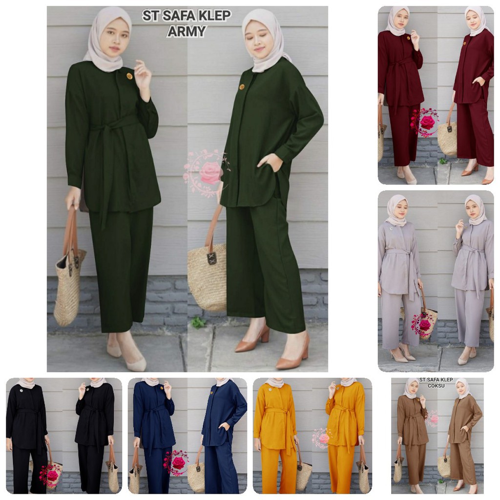 SET TUNIK SAFA KELP CELANA  SETELAN MOSCREPE  MUSLIM 4 