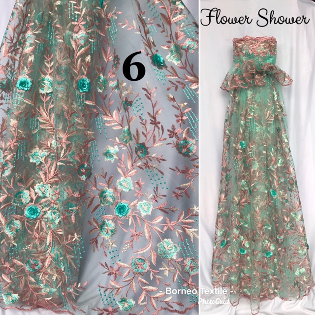 SALE! FLOWER SHOWER (NON-Glitter & Aplict 3D) Brokat Tulle Tile per 1/2meter = 50 cm = 0,5 m