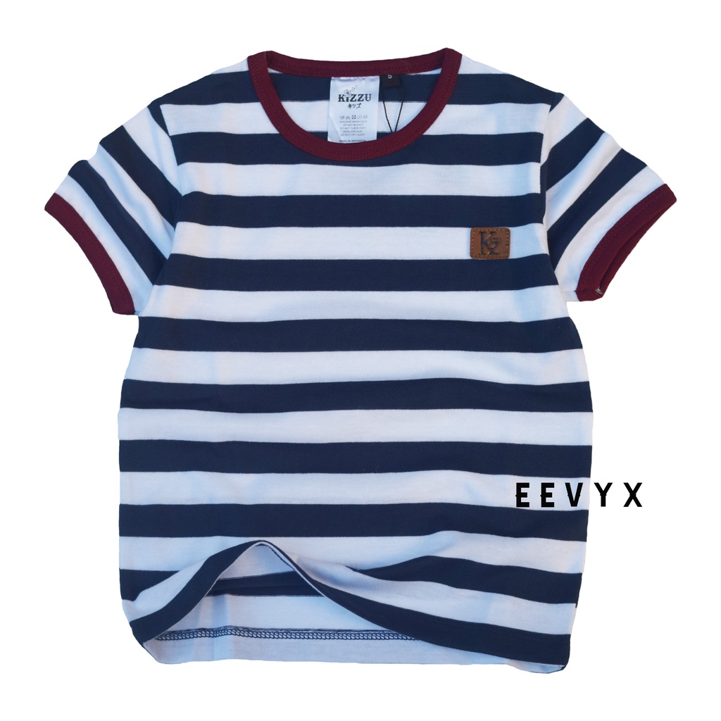 Kizzu Baju Kaos Distro Anak Laki Laki Umur 1-12 Tahun Bahan Cotton - Strip / Salur Navy - Eevyx Store