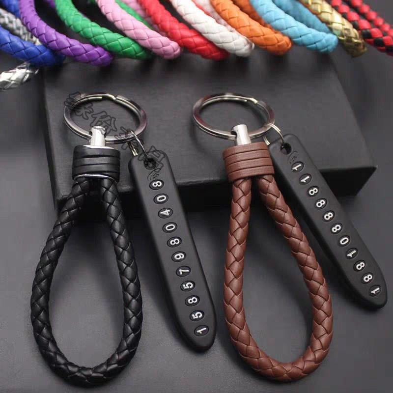 Baru DIY Anti Hilang Plat Nomor Telepon Gantungan Kunci Liontin Keyring Gantungan Kunci Mobil Anyaman Kabel Kulit Gantungan Kunci Mobil Gantungan Kunci Dengan Nomor Telepon