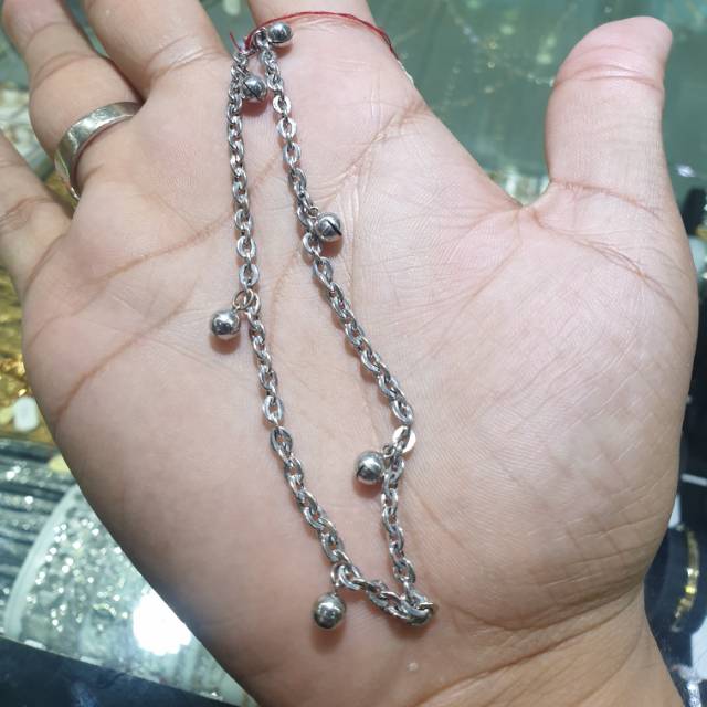 Gelang kaki emas putih 375 model nori gantungan bel