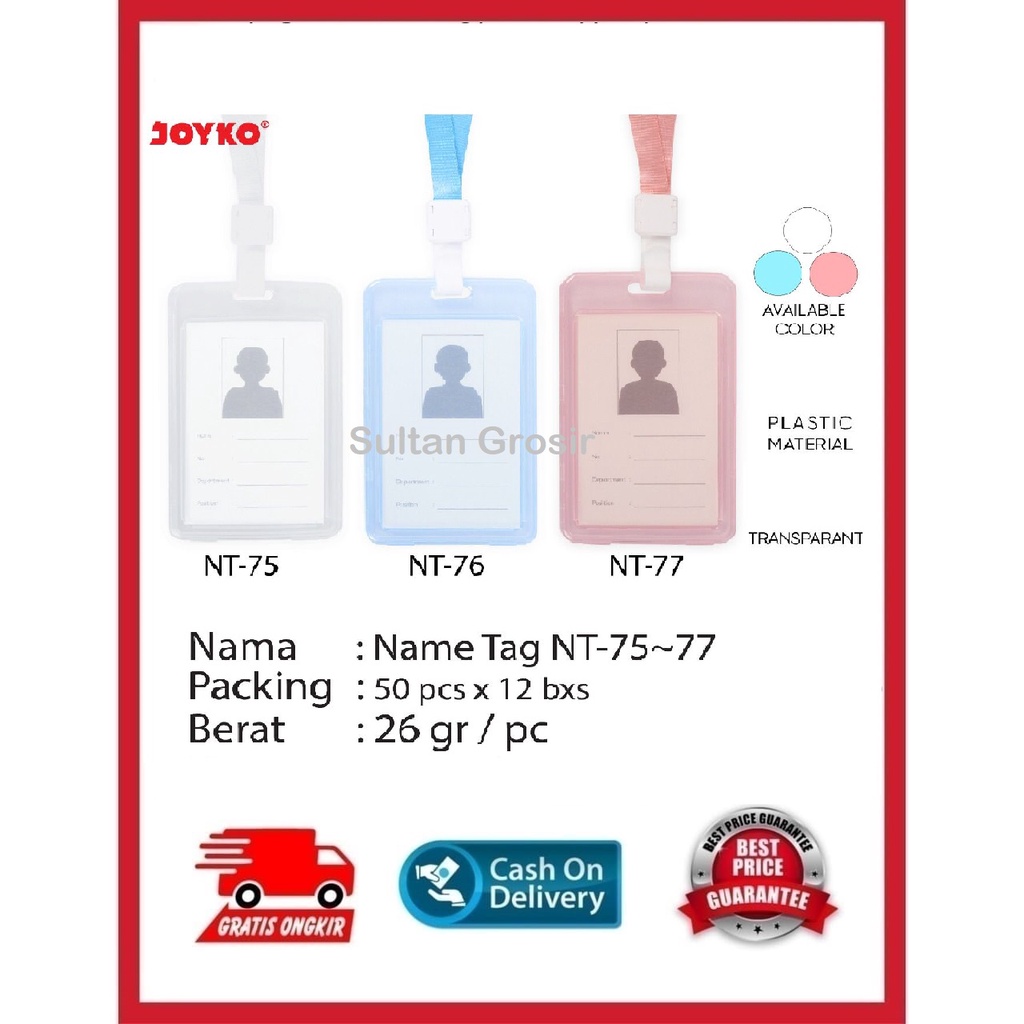 

JOYKO NAME TAG NT 75-77 TANDA PENGENAL GANTUNGAN KARTU NAMA