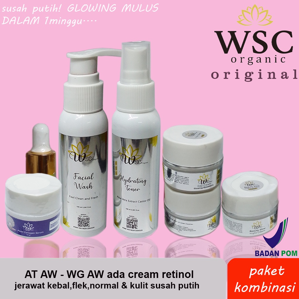 Wsc organic skincare paket kombinasi wsc organik skincare at aw wg aw paket flek normal jerawat big atau mini