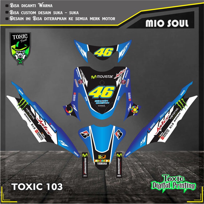 Sticker Decal YAMAHA MIO SPORTY ROSI BIRU HITAM