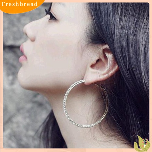 [Fresh] 1 Pasang Anting Hoop Hias Kristal Berlian Imitasi Mewah untuk Wanita