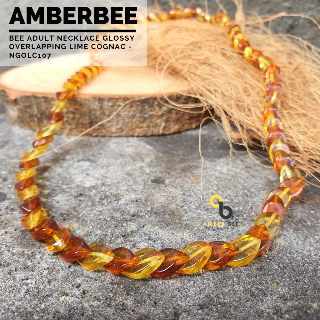 Kalung Amber Dewasa Premium Glossy Overlapping Lime Cognac NGOLC107 By Amber Bee