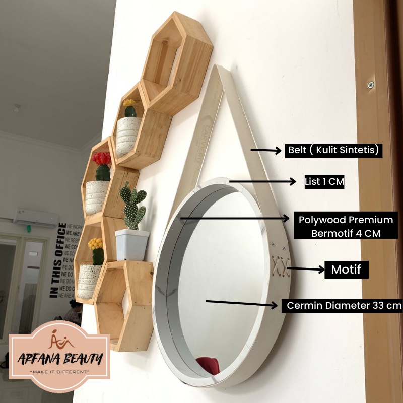 Cermin Dinding Gantung Aesthetic Bulat Bulet Bundar Frame Tebal Kayu Vintage Kaca Rias Dandan Make Up Dekorasi Penghias Tempel Dinding Kamar Tidur Rumah Ruang Tamu Estetik Premium Aestetik Murah Lengkap Dengan Strap Tali Gantungan Round Wood Mirror