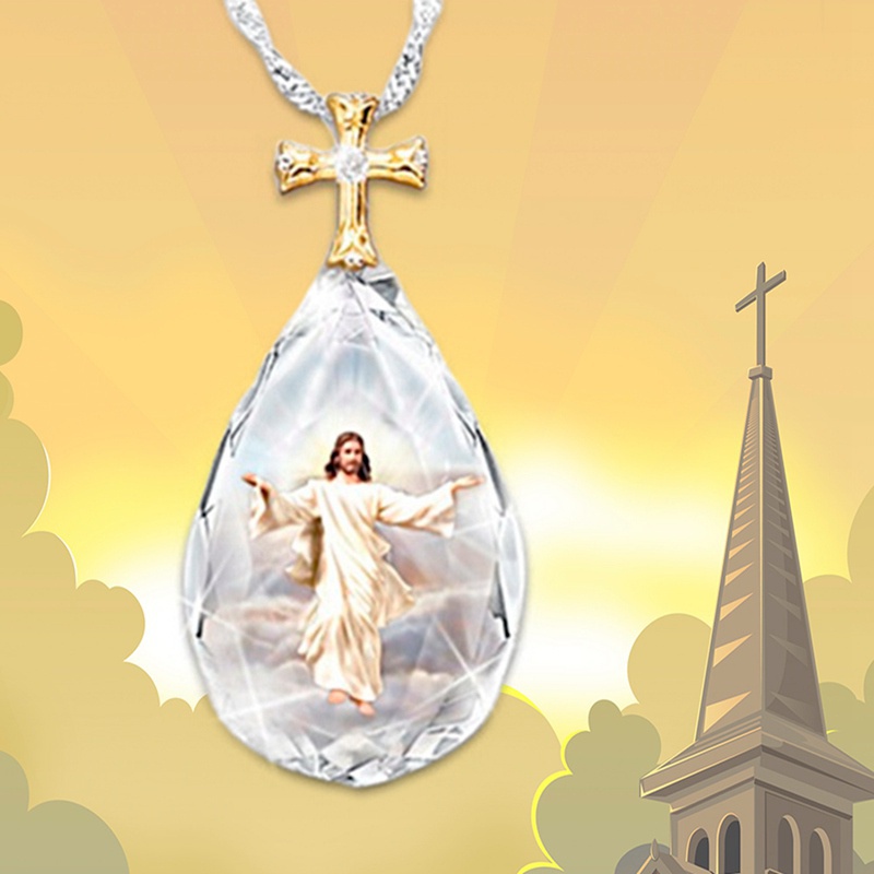 Kalung Dengan Liontin jesus Aksen Kristal Untuk Wanita