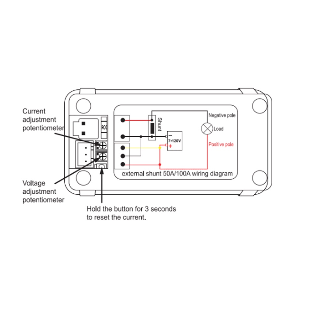 KWS-DC200 DC 0-200V 10/50/100A LED Voltage Current Temperature Digital Meter Built-in Shunt