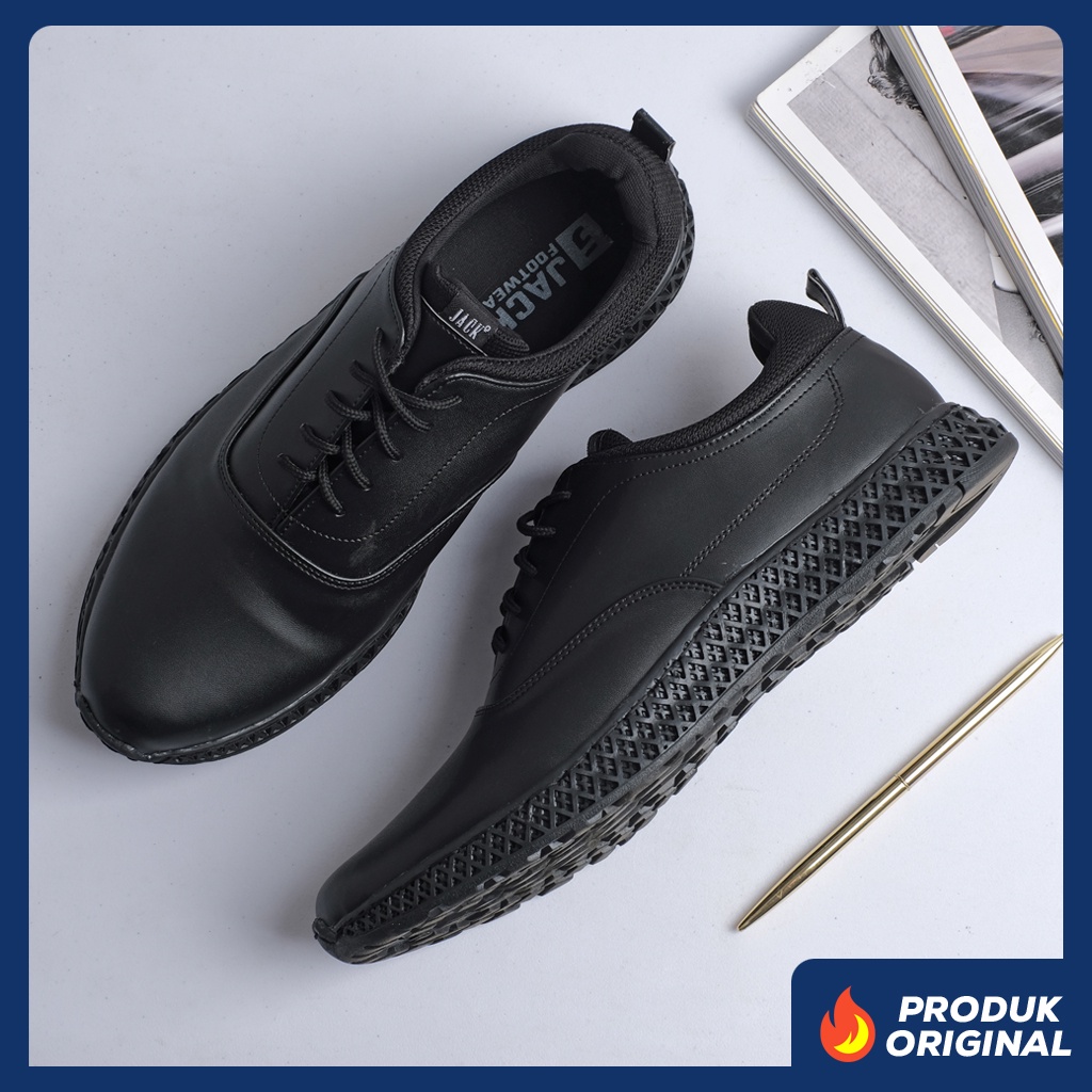 GARRICK BLACK ORIGINAL x JACK Sepatu Formal Full Hitam Tali Pria Pantofel Kerja Kantor Dinas Resmi Guru Kantoran Wisuda Kuliah Pesta Pernikahan Kondangan Nikah Undangan Wedding Modern Oxford Casual Derby Semi Kulit Premium Footwear Keren Terbaru Kekinian