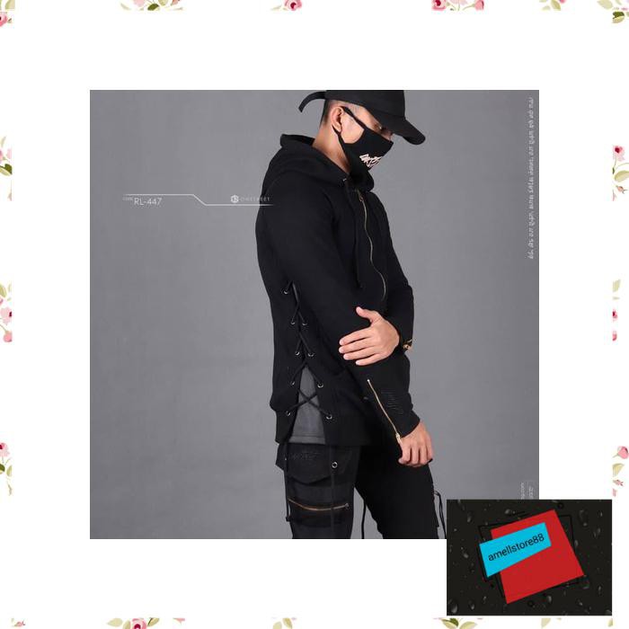 Jaket Pria parasut parka gunung JUMPER ROPELINE ONSTREET BLACKSWEATER HARAJUKU POLOS HITAM IU207