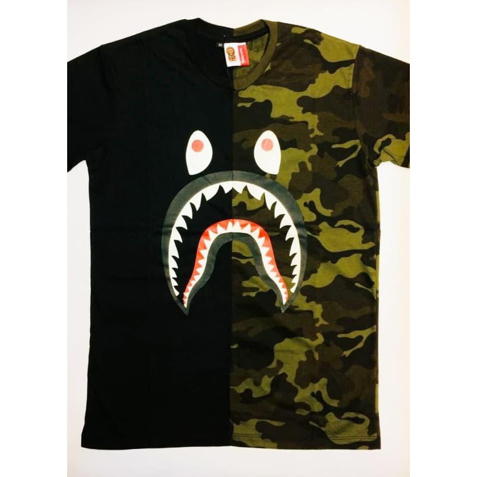 half black half camo bape shirt