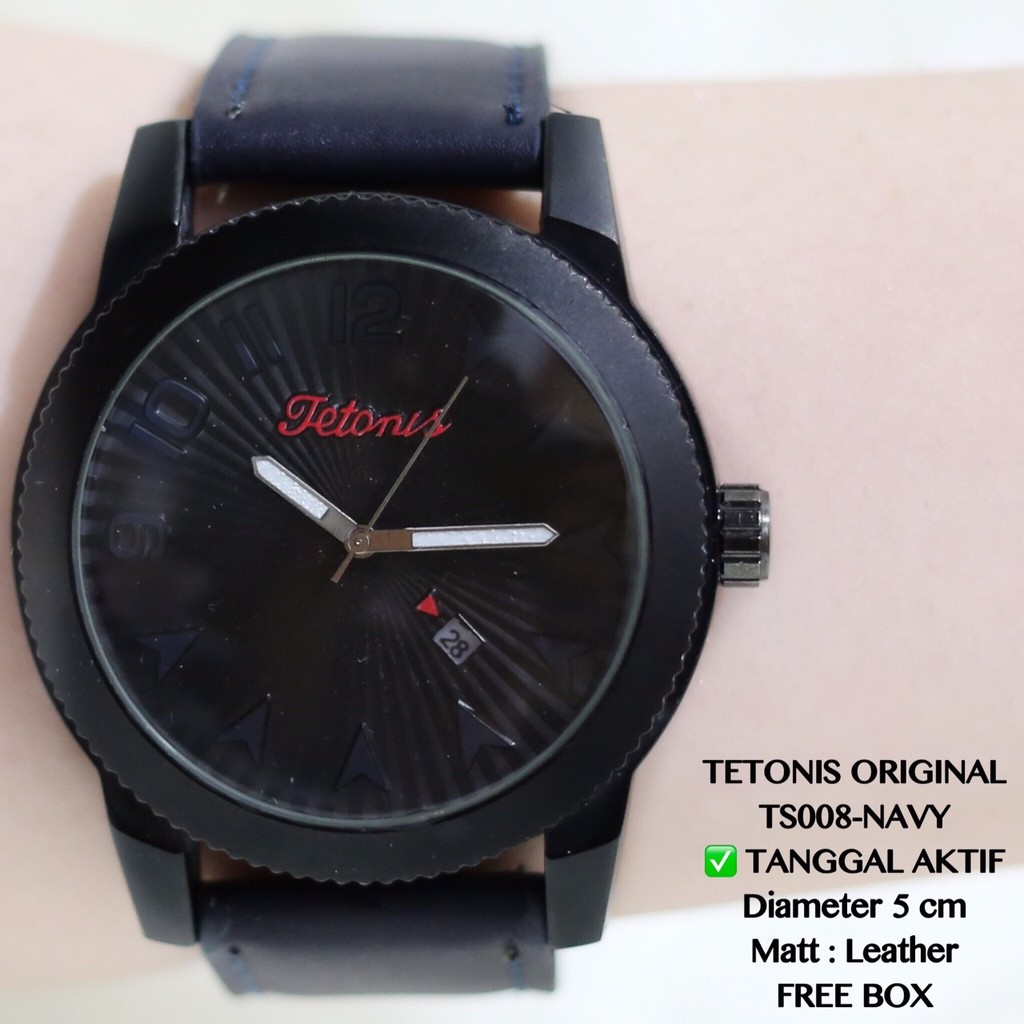 Jam tangan original pria TETONIS tanggal aktif tali kulit garansi 1 tahun TS008