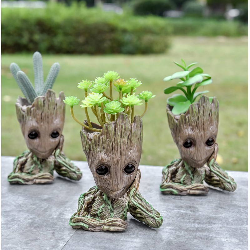 Pot Bunga Baby Groot Pot Bunga Planter Action Figure Manusia Pohon Model Mainan untuk Anak-anak Pemegang Pena Kreatif Taman Bunga Planter Pot