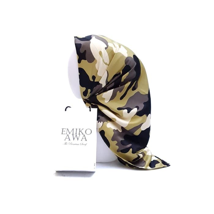 Jilbab Segiempat Motif ArmyHijau / Emikoawa / Maxmara / Berkualitas