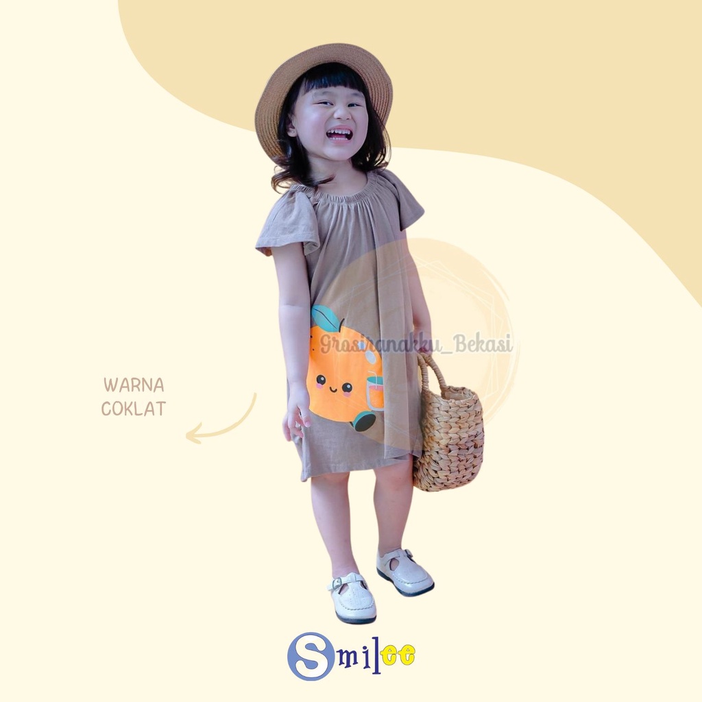 Dress Anak Smilee Fruit Warna Coklat Size 1-5Tahun