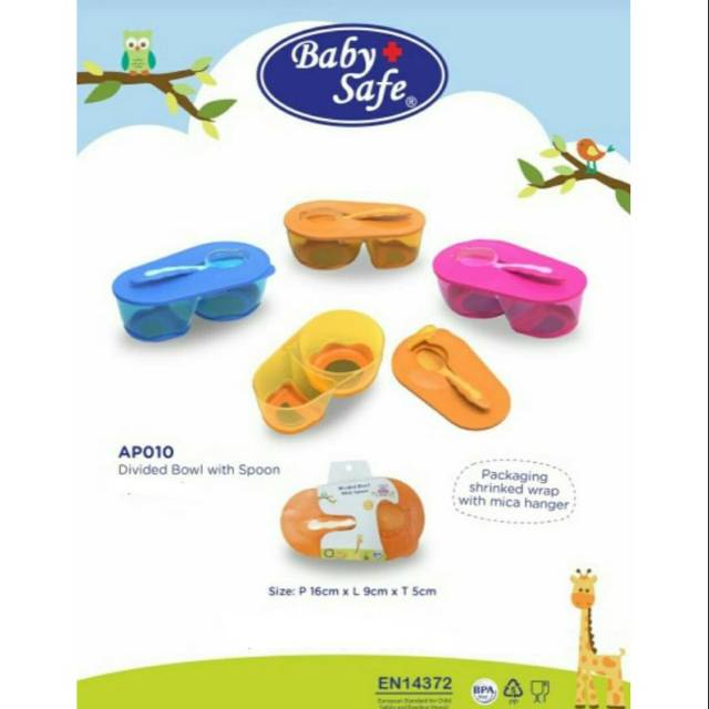 AP010 Divided Bowl With Spoon Babysafe Mangkok sekat makan bayi baby safe dengan sendok