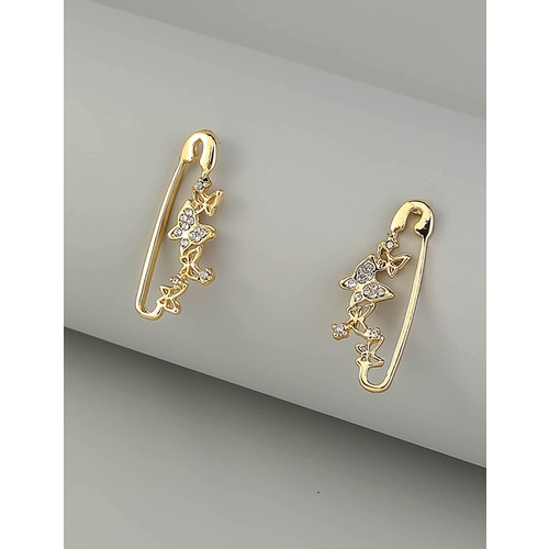 LRC Anting Tusuk Fashion Gold Color Diamond Butterfly Pin P32003