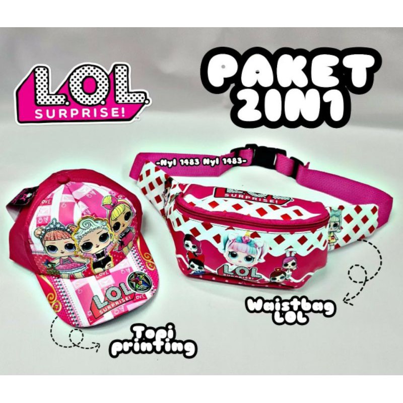 &quot;aurabagss&quot; - Tas Weist Bag Anak Paket 2 IN 1 Weist Bag Anak Karakter LOL Tas Pinggang Anak + Topi Anak Murah