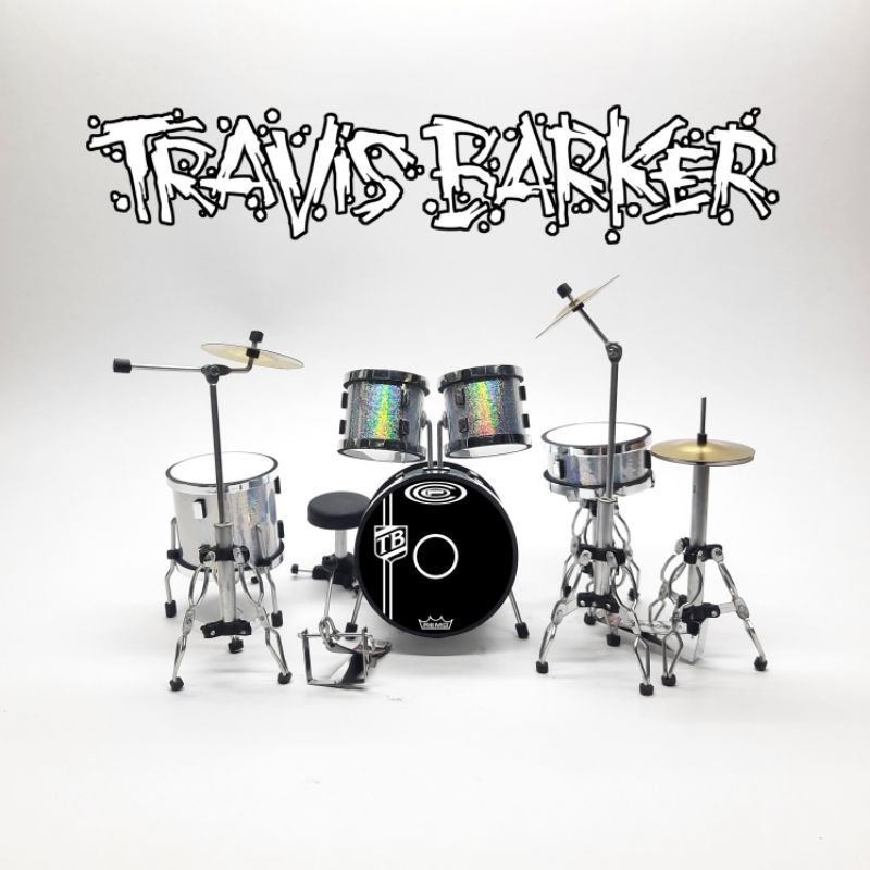 miniatur drum TRAVIS BARKER 1 : 12 hiasan rak dinding mini drum set pajangan meja hadiah